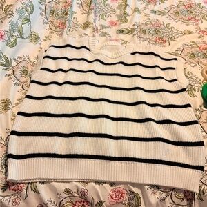 Striped Sleeveless Sweater - Black and White